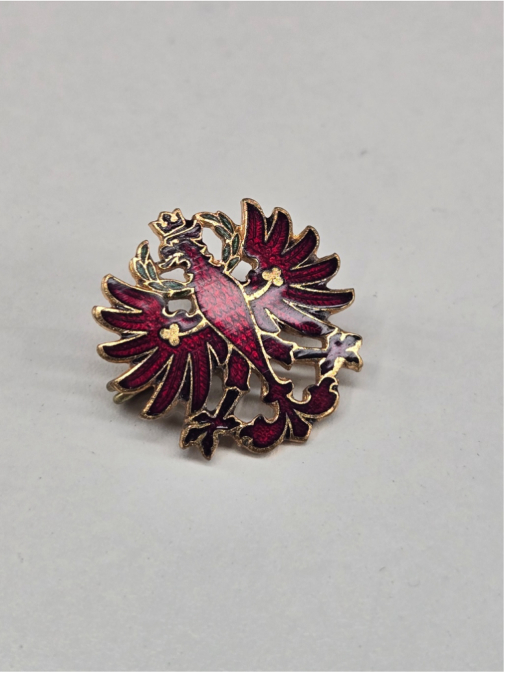 Vintage WW1 Eagle of Tyrol Cap Badge Brooch Pin Red Cloisonne Collectible - Picture 7 of 7